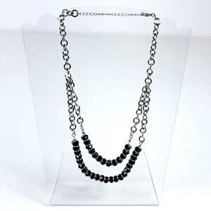 Apricot Lane Fun Statement Necklace in Silver and Black Beads - 18 inches